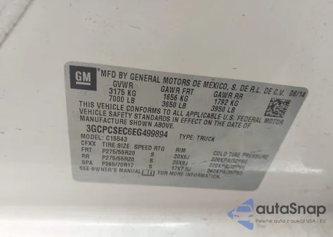 2014 Chevrolet Silverado 1500 1Lz z USA, uszkodzony, nr VIN 3GCPCSEC6EG499894